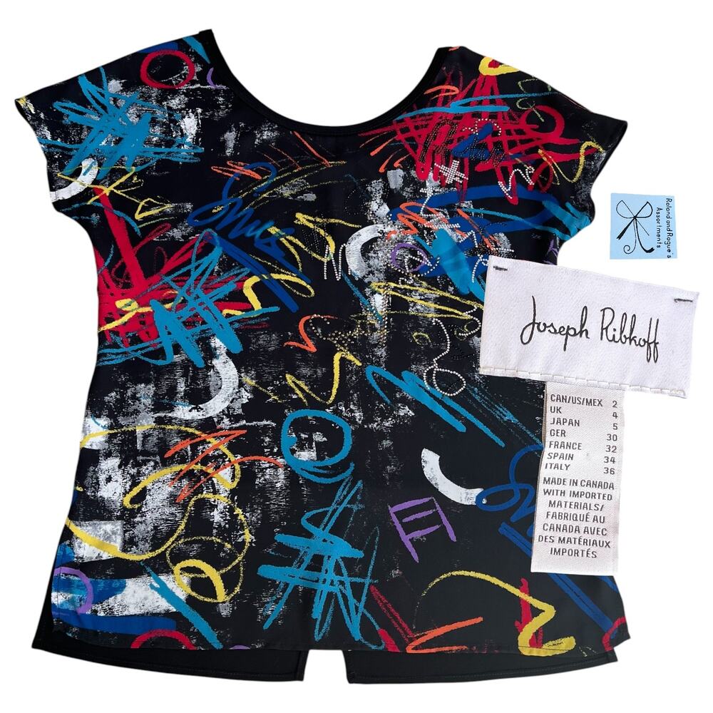 Joseph Ribkoff Graffiti Bedazzled Top Sz 2